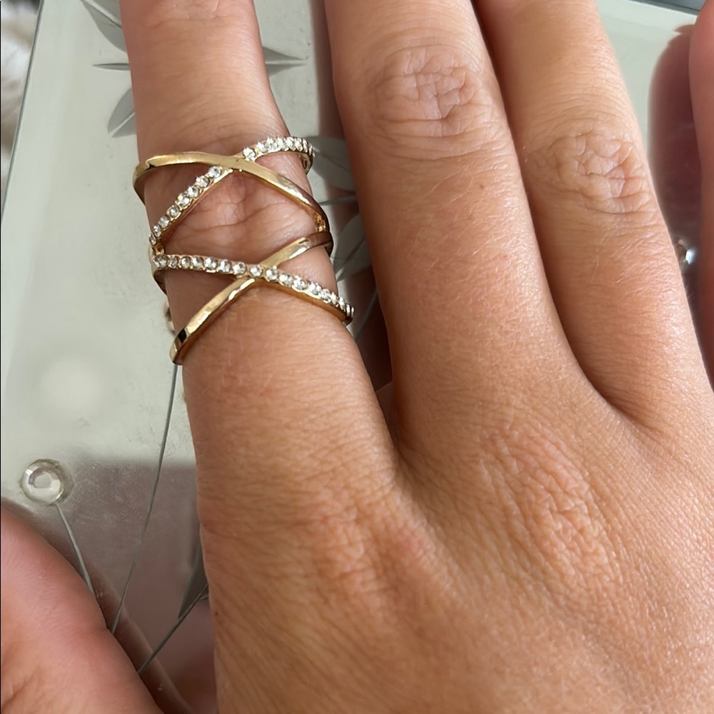 Gold Crisscross Ring with Silver Accents